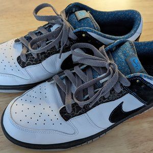 Nike SB Dunk Low 6.0, White Black Cyan Light Charcoal Leopard, Men's Size 10.5